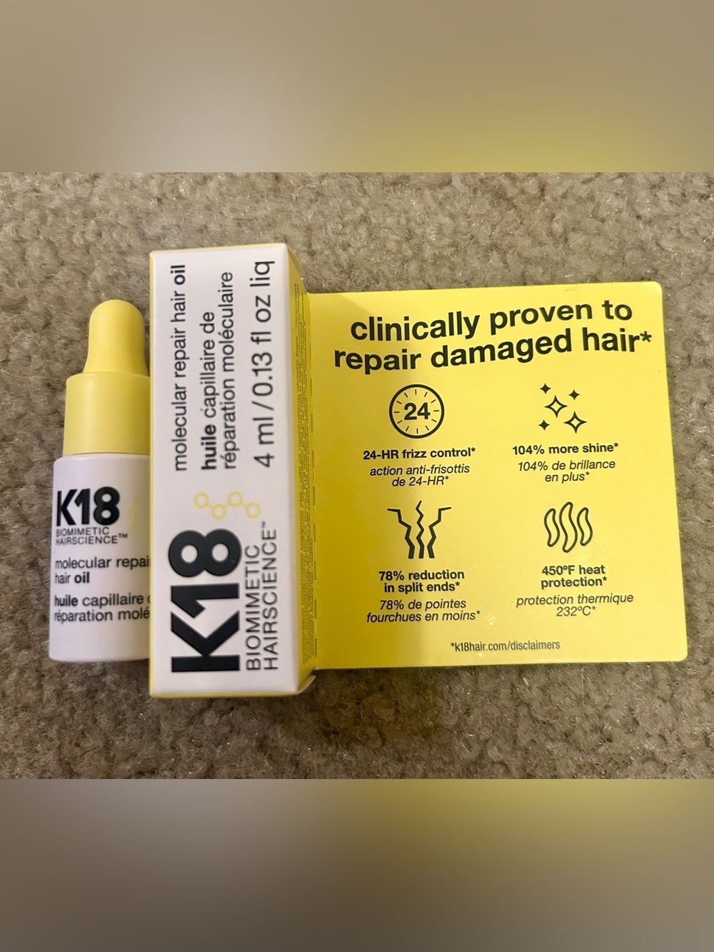 K18 Biometric Hair Science Molecular Repair Hair Oil 4ml/.13 oz MINI Size